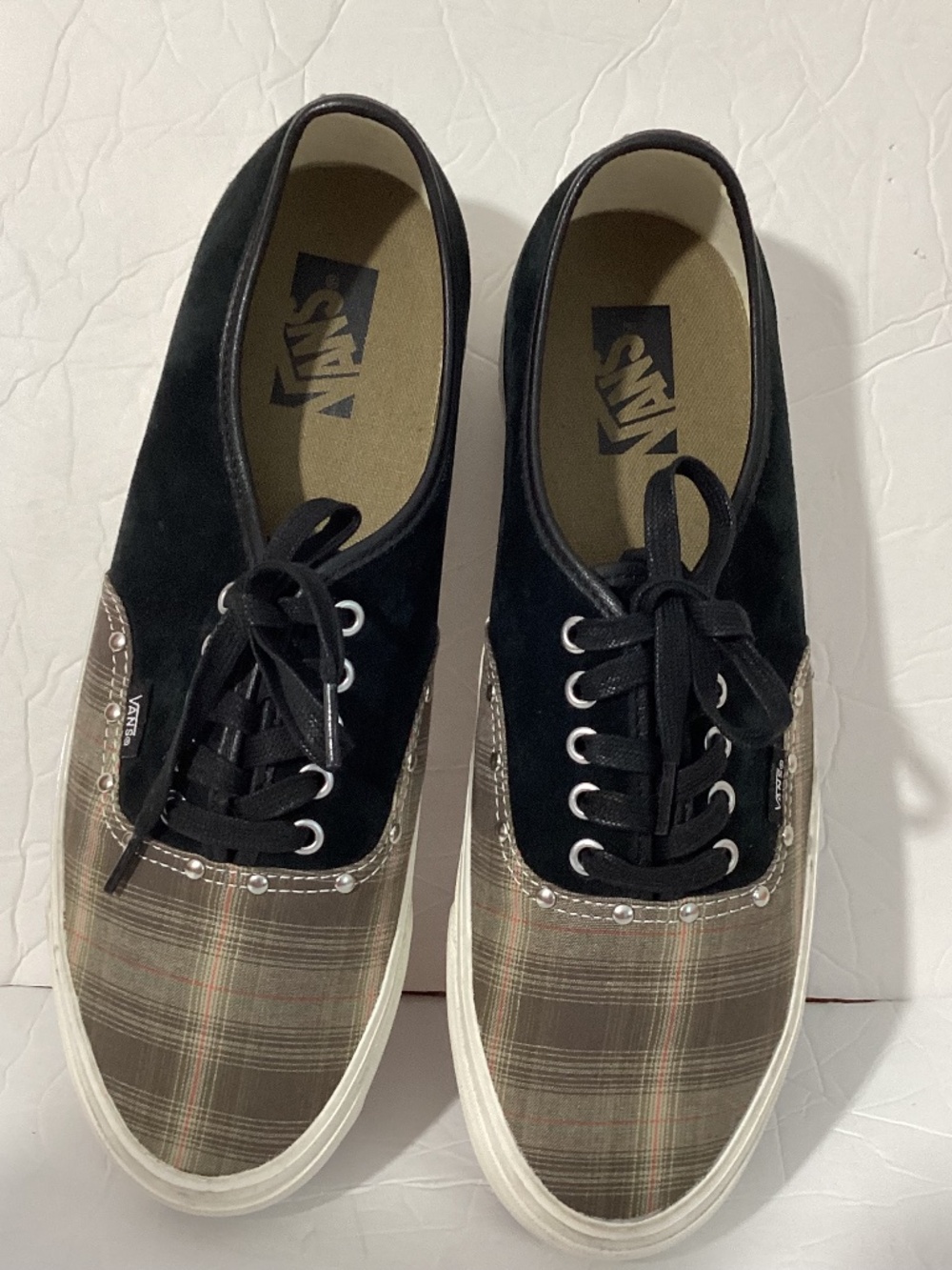 NEW W/O BOX MEN'S VANS SIZE 13 OFF THE WALL BLACK SUEDE BROWN CANVAS